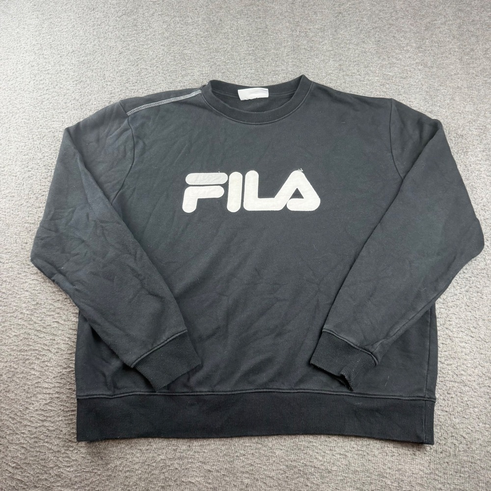 Fila Sweatshirt Men's XXL Black Logo Graphic Long Sleeve Crewneck Pullover